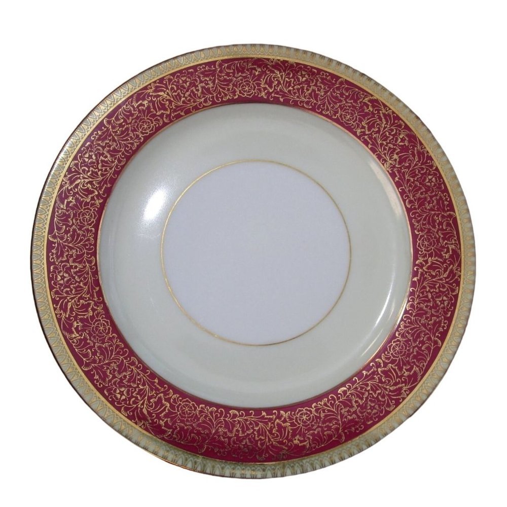 Vintage Seyei Fine China Salad Small Plate Lipstick Red Gold Ivory Japan EUC